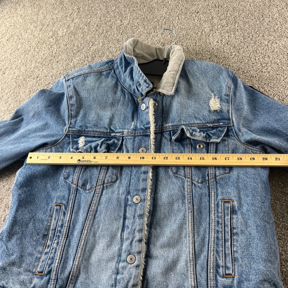 Abercrombie & Fitch‎ Denim Trucker Jacket Sherpa Lined Distressed Boho Casual XL